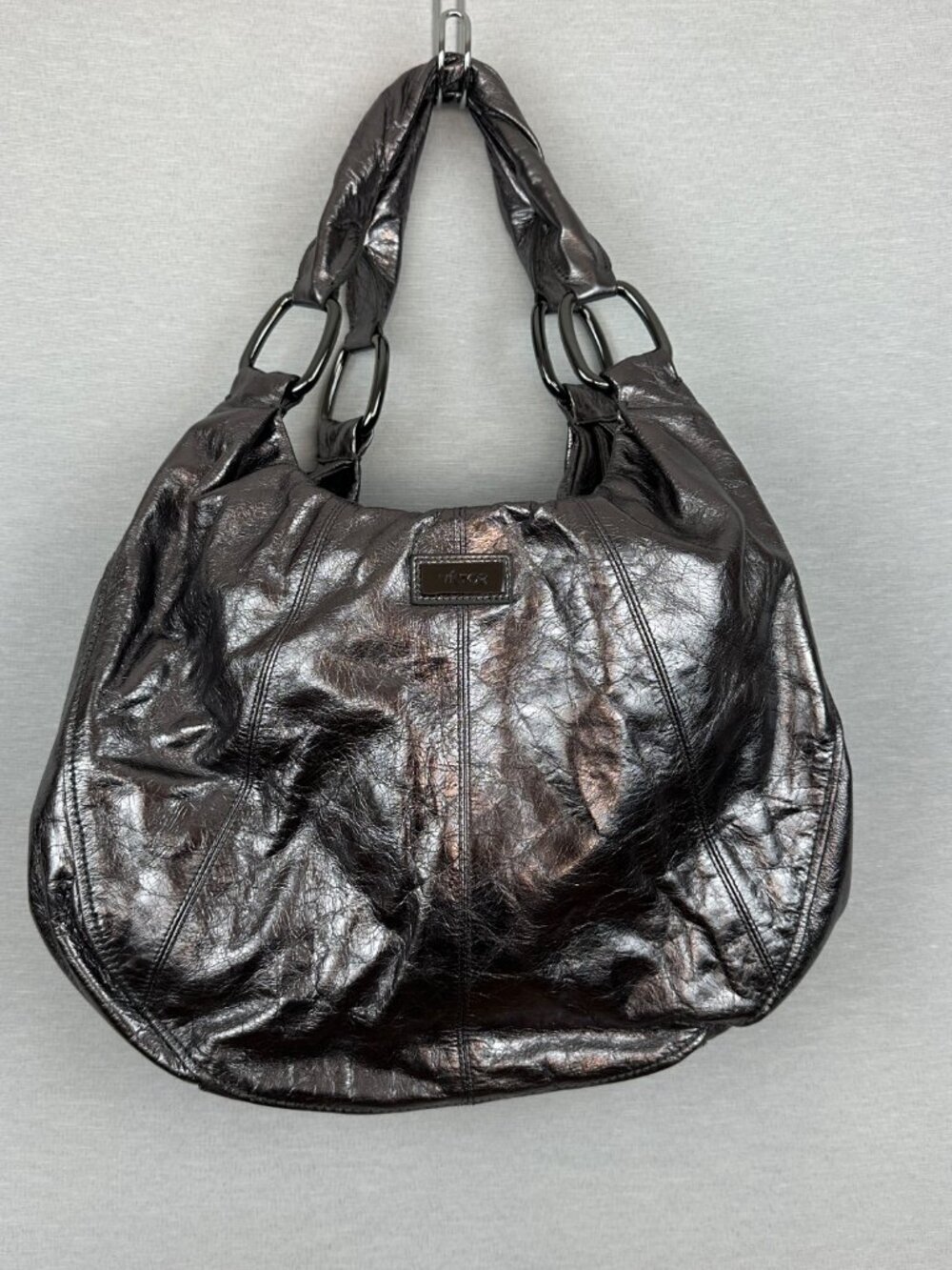 VICTOR GREY DISTINCTIVE SHINY METALLIC FAUX LEATHER SATCHEL BAG PURSE